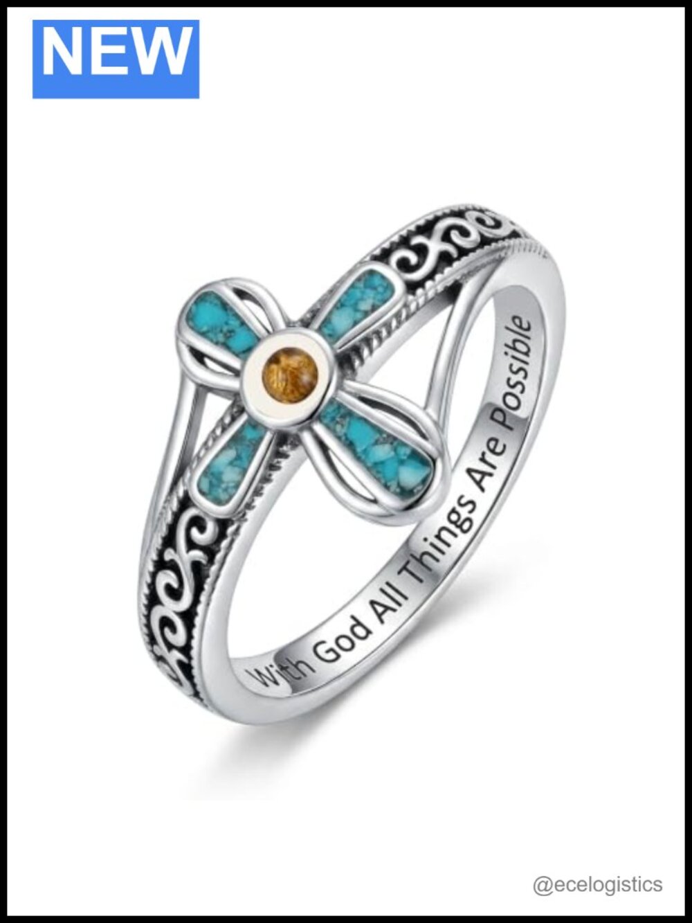 ONEFINITY 925 Sterling Silver Cross Ring Mustard Seed Christian Band